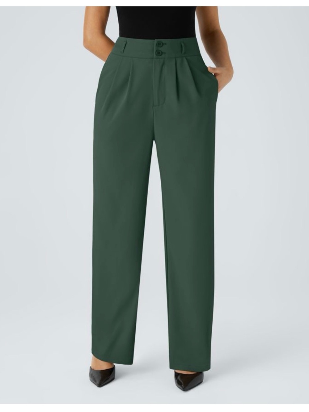 Halara Flex High Waisted Zipper Pocket Shirred Straight Leg Pant Size Med Green